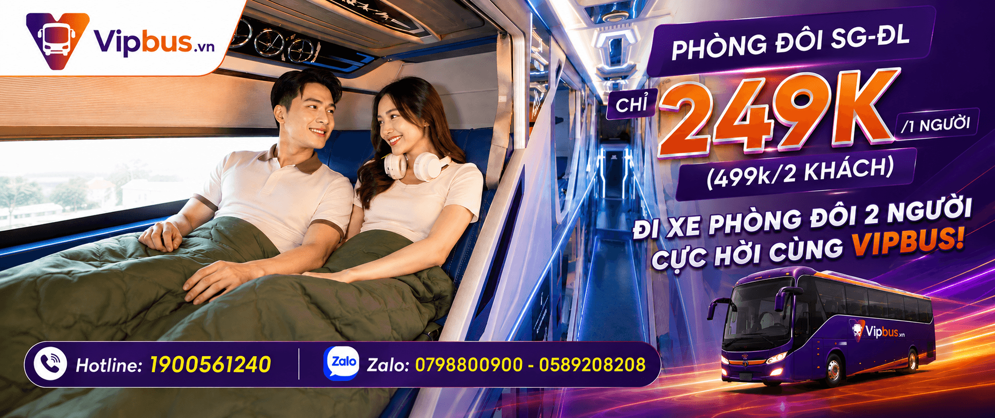 Phòng đôi SG - ĐL chỉ 249k/1 người (499k/2 khách) - Đặt vé ngay cùng Vipbus